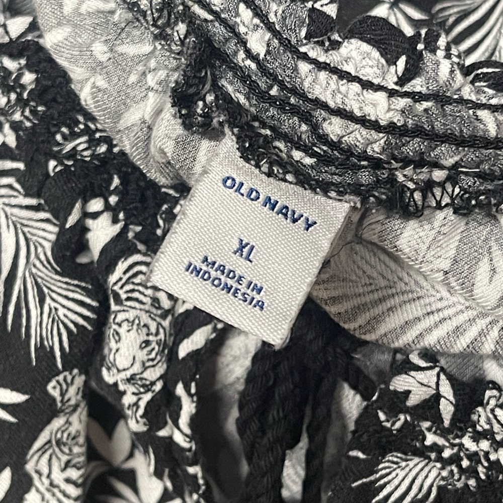 Old Navy Tiger Leaf Print Tassel Tie Shift Dress XL Black White Boho - Picture 6 of 6